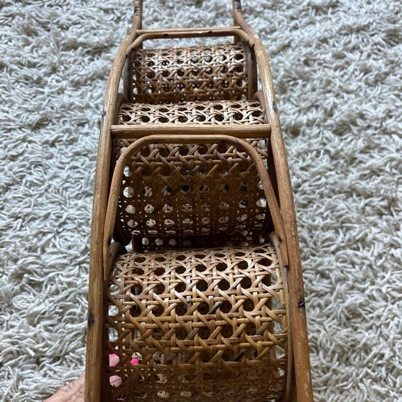 Vintage Wicker Wine Holder Rack/ Bent Bamboo and Rattan 5 Bottle Wine Rack with - Picture 10 of 14